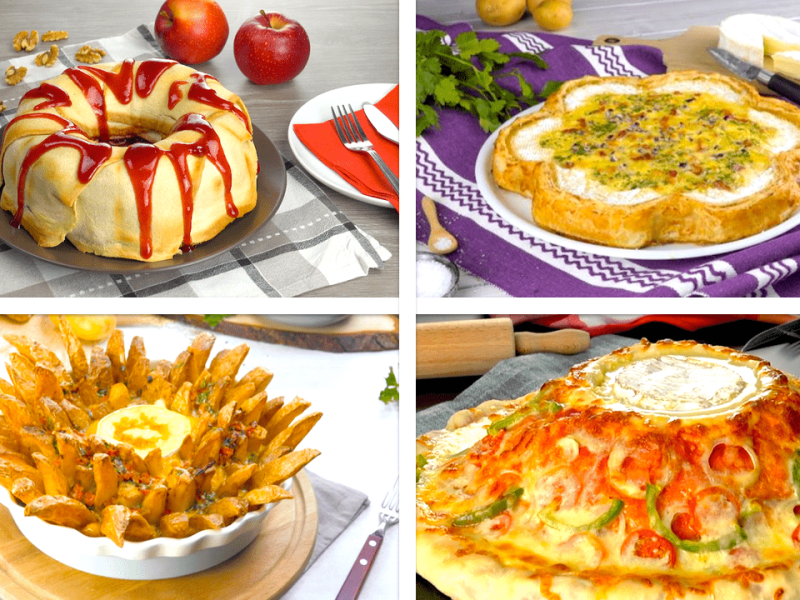 6 Rezepte mit Cambembert: Beitragsbild mit vier Rezepten.