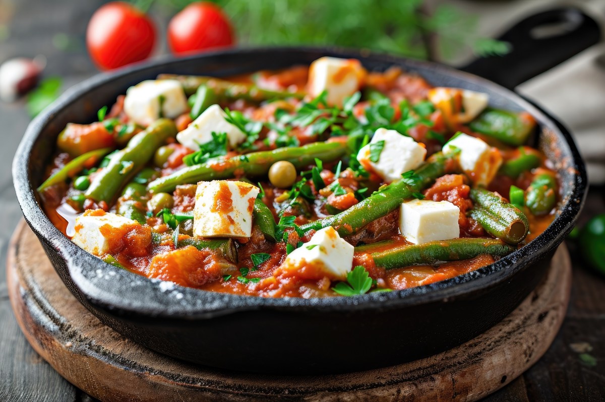 Pfanne mit Fasolakia