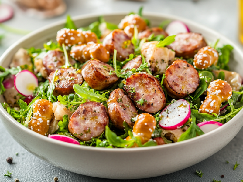 Schale mit Weißwurstsalat mit Bierdressing