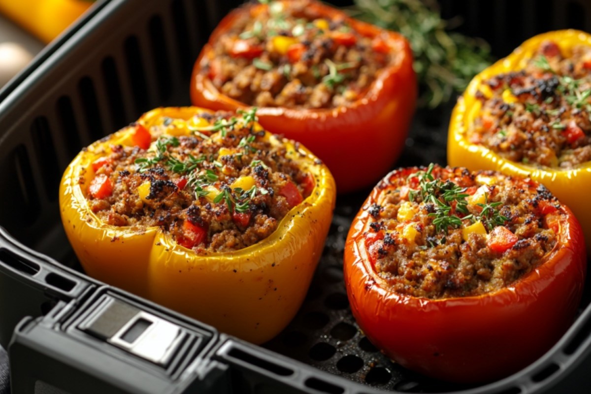 4 gefüllte Paprikas aus dem Airfryer.