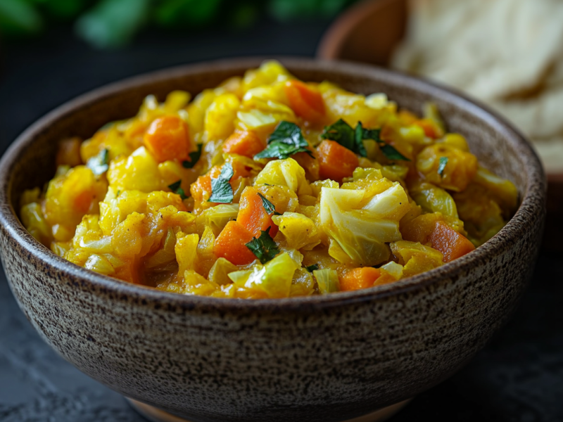 Eine Schale äthiopischer Weißkohl Atakilt Wat.