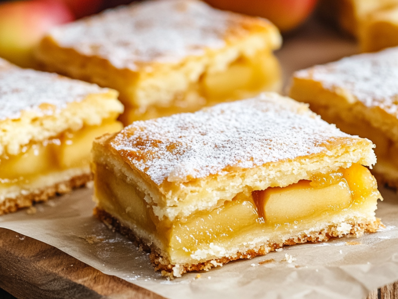 Einige Stücke gedeckter Apfelkuchen vom Blech.