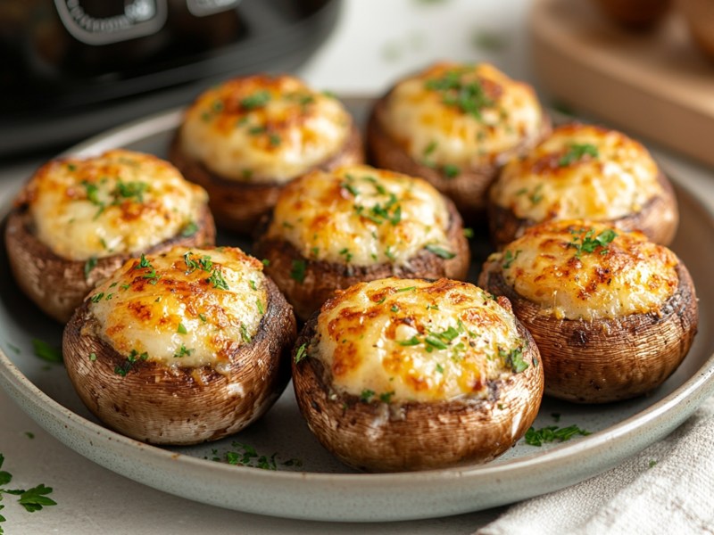Teller mit gefüllten Champignons aus dem Airfryer