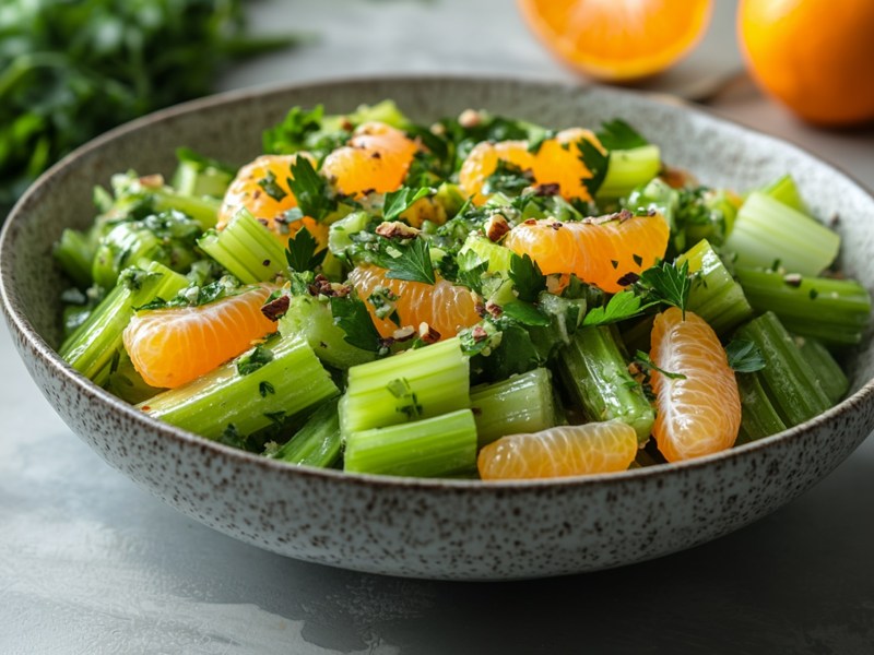 Schale mit Sellerie-Mandarinen-Salat