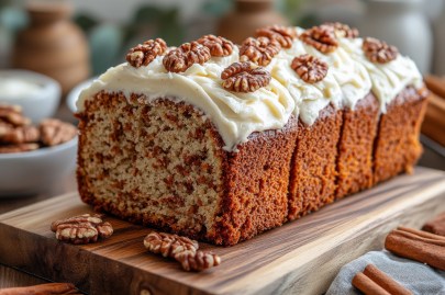 angeschnittener Walnuss-Zimt-Kuchen auf einem Brett