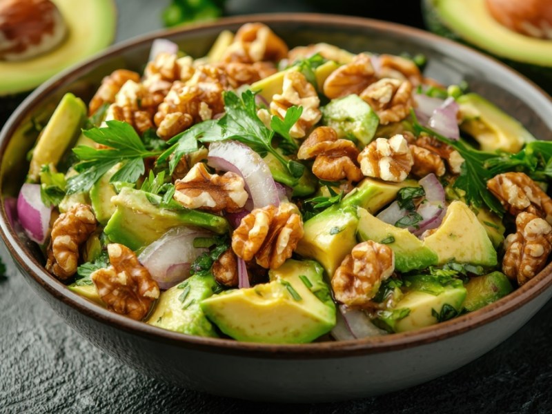Schale mit Avocado-Walnuss-Salat