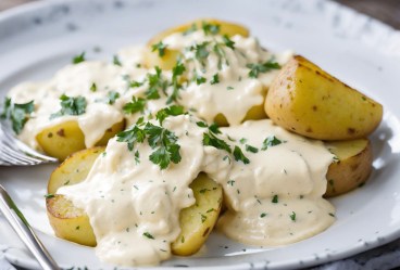 Teller mit Béchamel-Kartoffeln