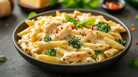 Teller mit Hähnchen-Brokkoli-Pasta
