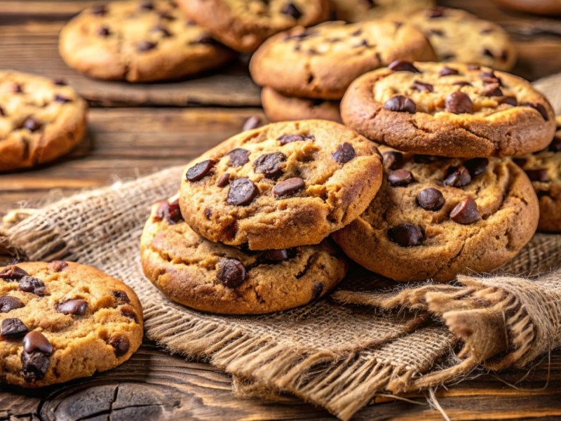 Mehrere zuckerfeie Kichererbsen-Cookies mit Schokodrops.