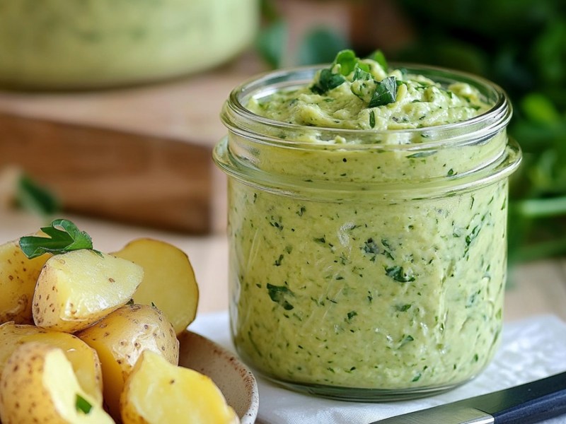 Pellkartoffeln mit Bärlauch-Quark im Glas