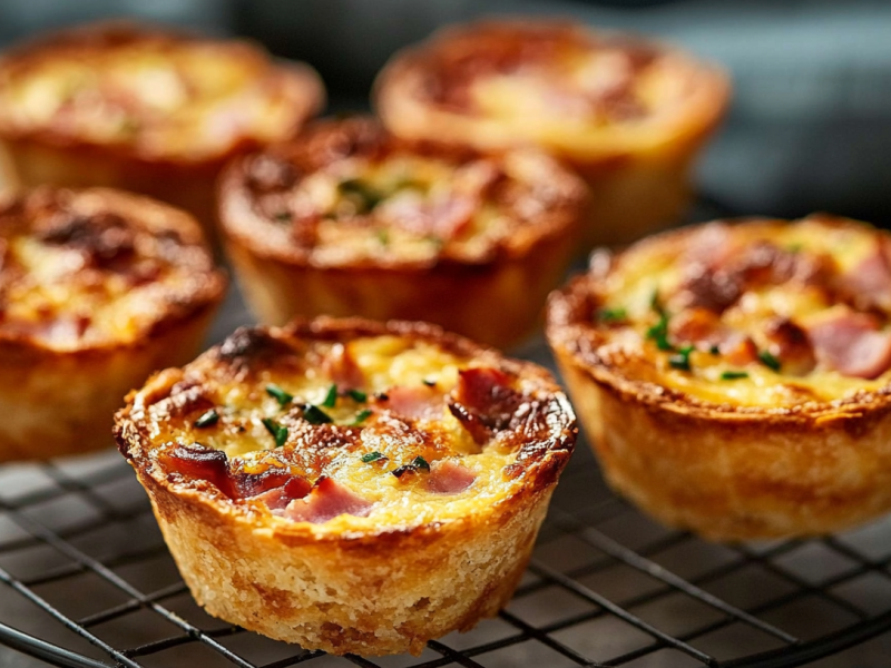 Quiche-Lorraine-Muffins auf einem Kuchengitter.