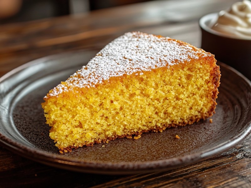 Teller mit einem Stück Safran-Honig-Kuchen
