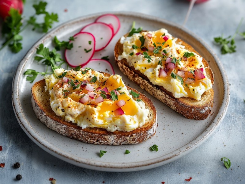 Teller mit zwei Smashed Egg Sandwiches