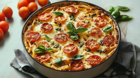 Form mit Tomaten-Mozzarella-Auflauf mit Nudeln