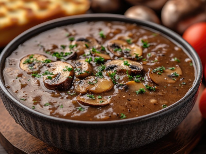 Schale mit ungarischer Pilzsuppe