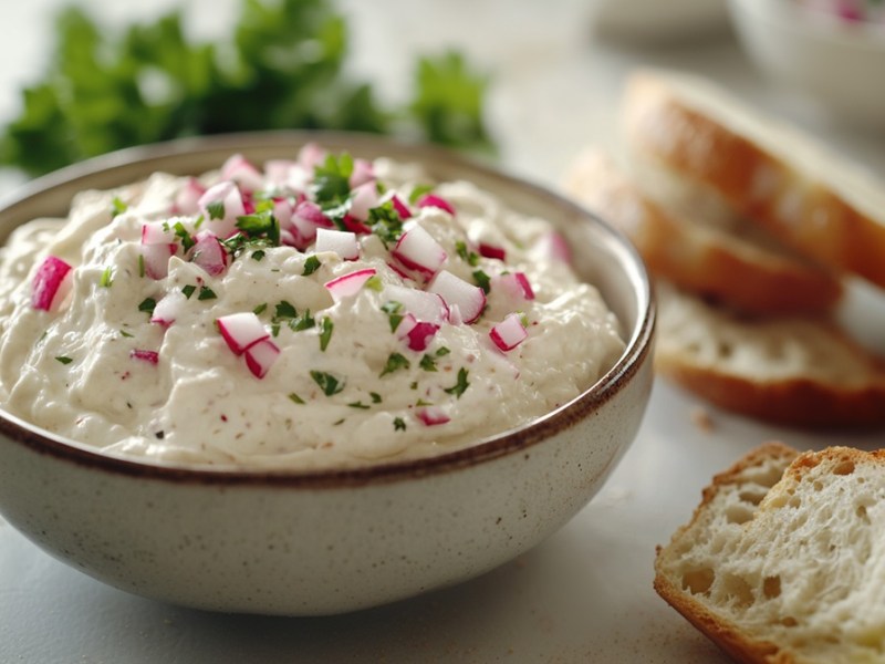 Eine Schale mit Radieschen-Quark-Aufstrich