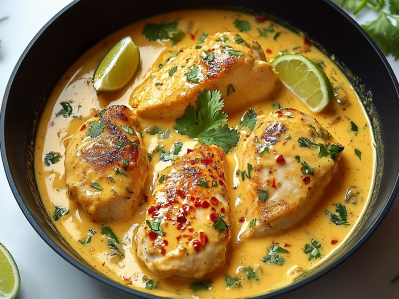 Pfanne mit Hähnchen in Kokos-Limetten-Soße