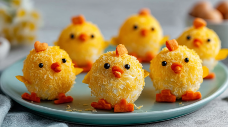 Ein Teller mit einigen Küken-Frischkäse-Bällchen.