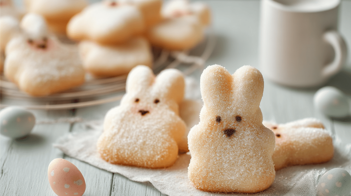 Quarkhasen auf einem osterhaft dekorierten Tisch.