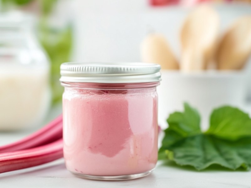 Ein Glas Rhabarber-Creme.