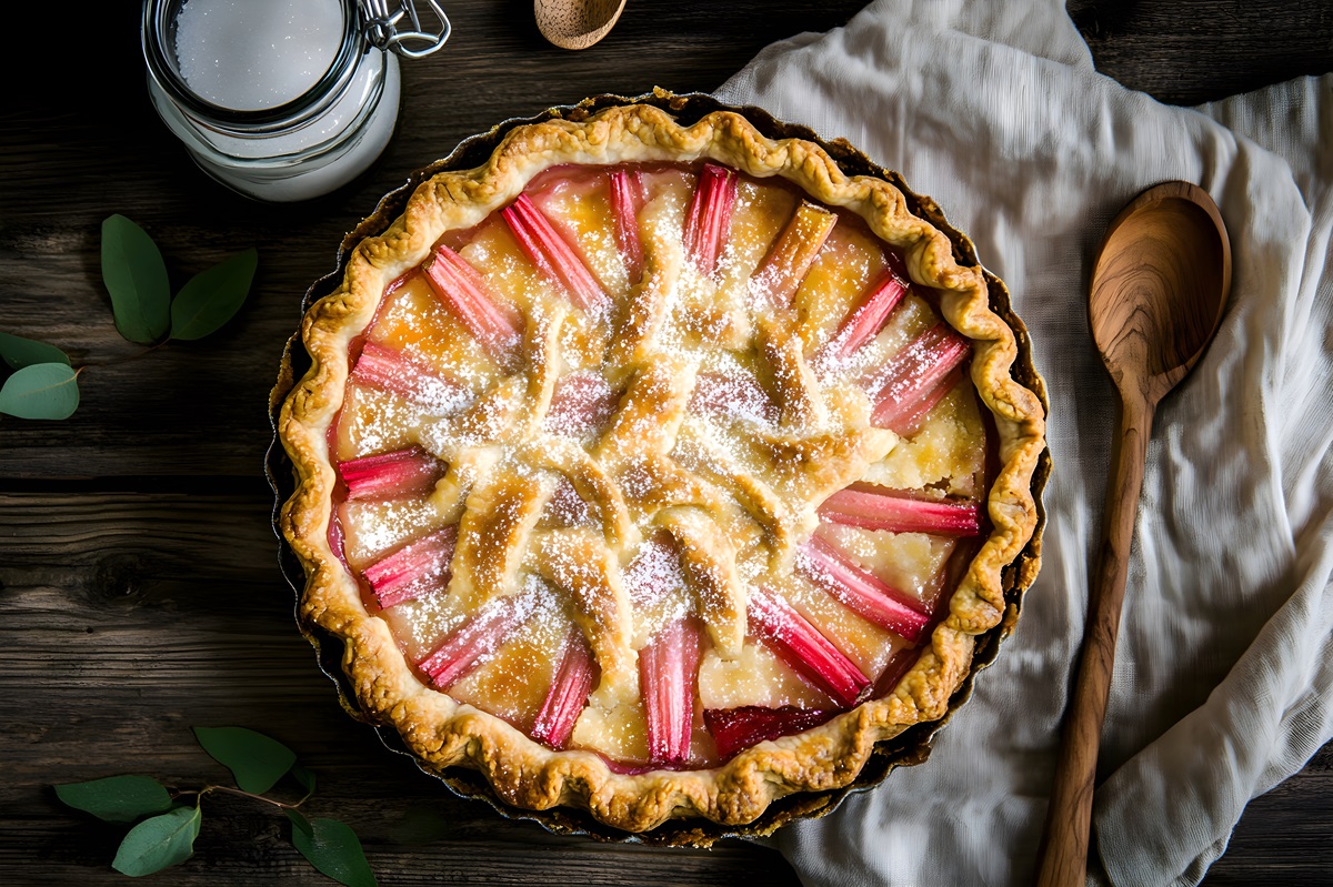 Rhabarber-Grieß-Tarte auf einem Tisch