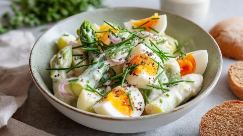 Eine Schale mit Spargel-Ei-Salat.