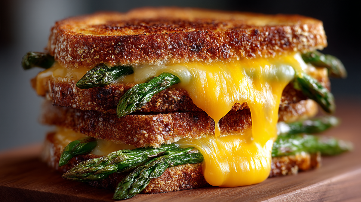 Zwei Scheiben Spargel Grilled Cheese.