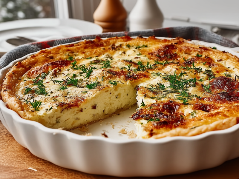 Weiße Spargel-Quiche aus Spargelresten in einer Quicheform.
