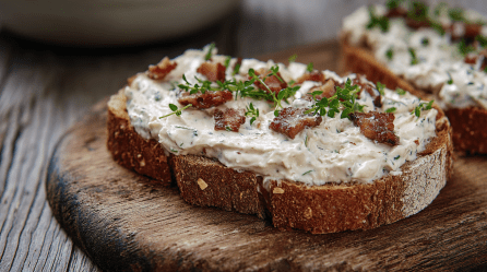 Ein Brot mit Bacon-Frischkäse-Aufstrich.