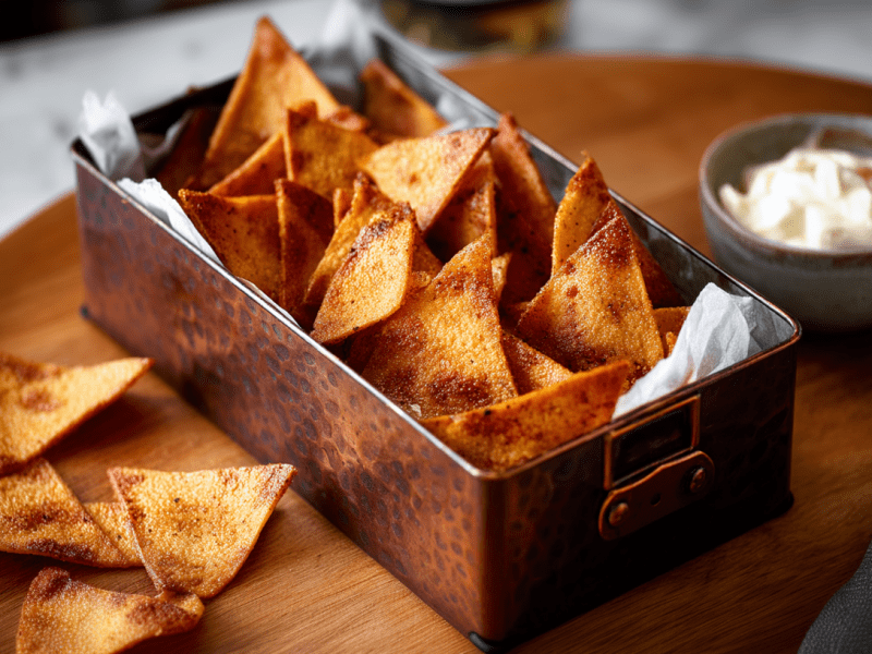 Linsenchips selbst machen: Linsenchips in einer Metalldose.