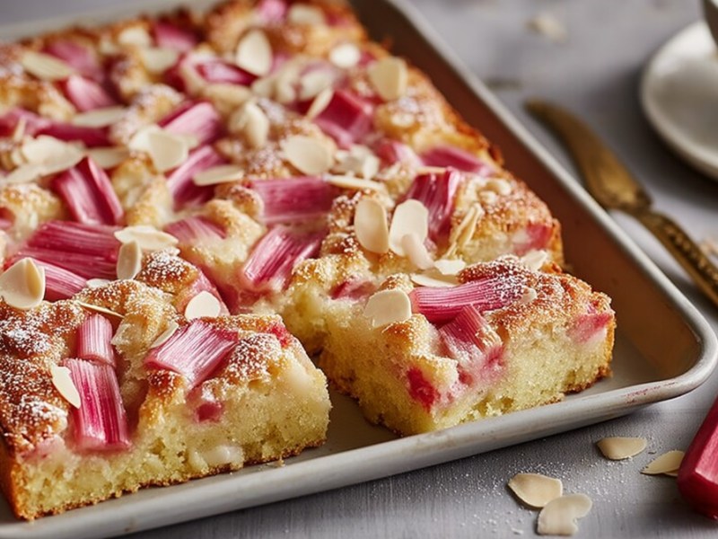 Ein Blech mit Rhabarber-Butterkuchen