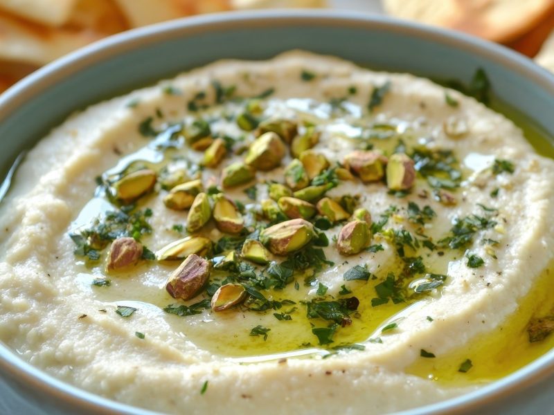 Schale mit Weiße-Bohnen-Aufstrich mit Pistazien