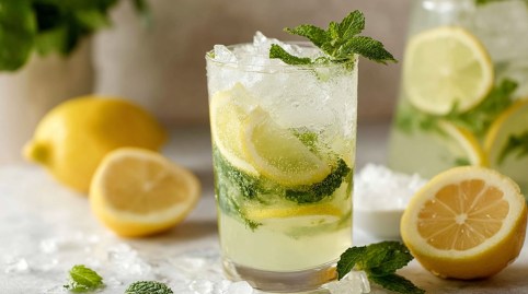 Glas mit Zitronen-Mojito