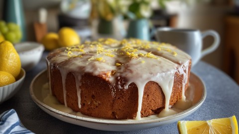 Ein Bananen-Kondensmilchkuchen mit Zitronenglasur.