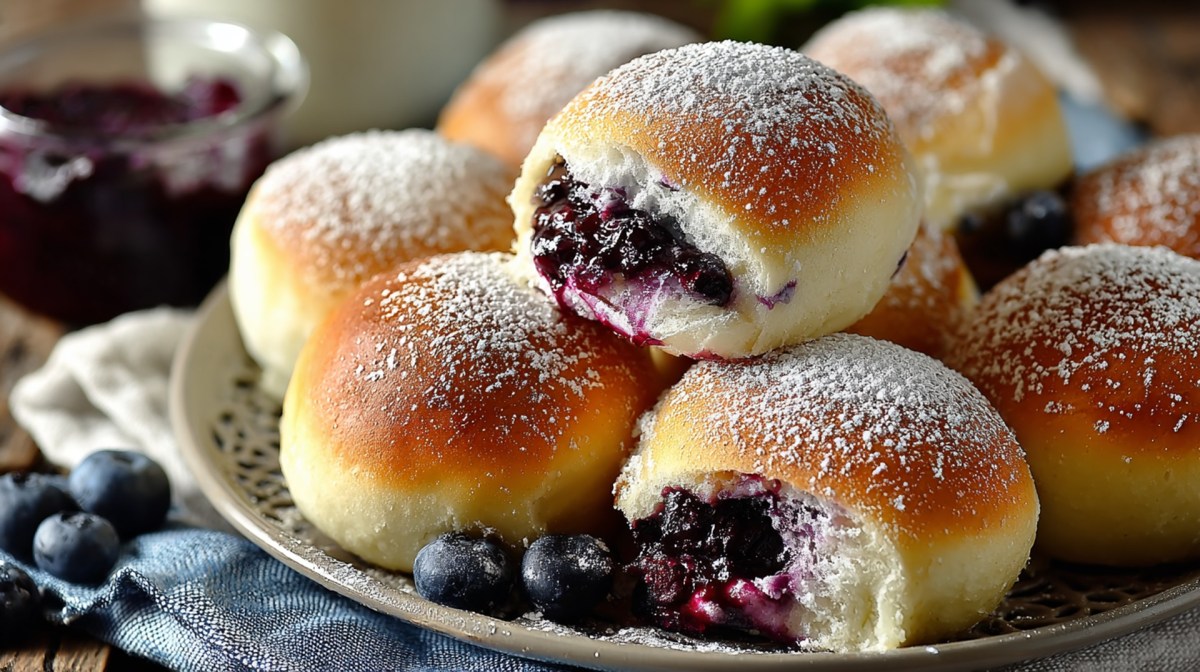 Teller mit gefüllten Heidelbeer-Brötchen