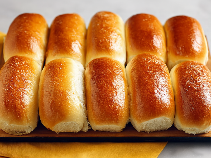 Ein Blech mit zehn Hot Dog-Brötchen.