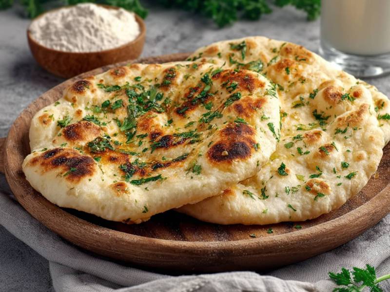 Kefir-Fladenbrot auf einem Holzbrett