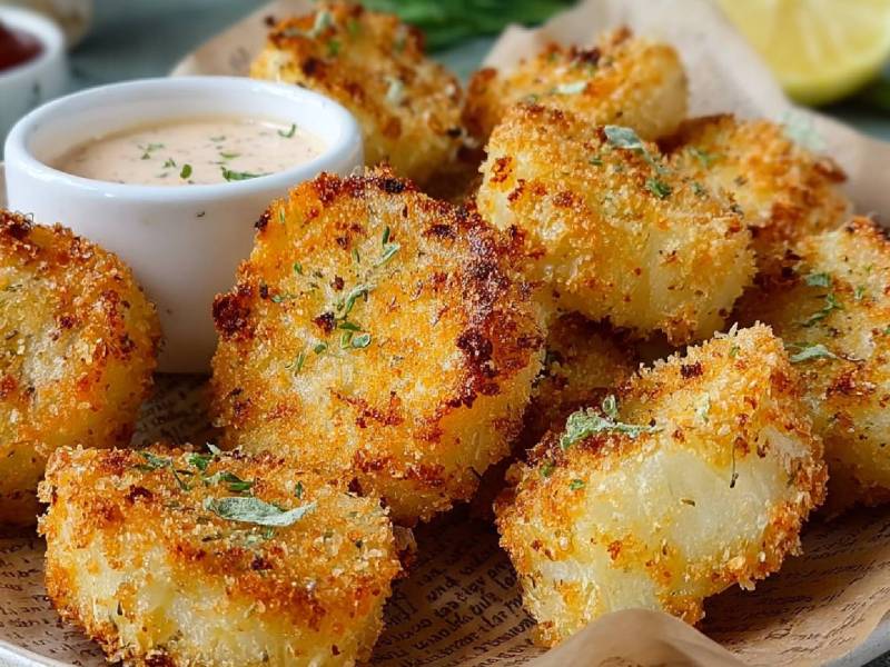 Teller Kohlrabi-Nuggets mit Dip