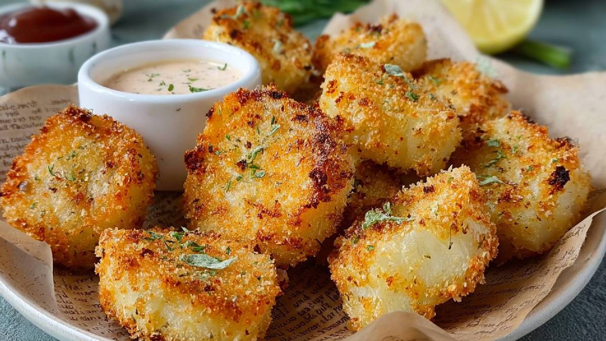 Teller Kohlrabi-Nuggets mit Dip