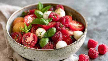 Schale mit Tomaten-Himbeer-Salat