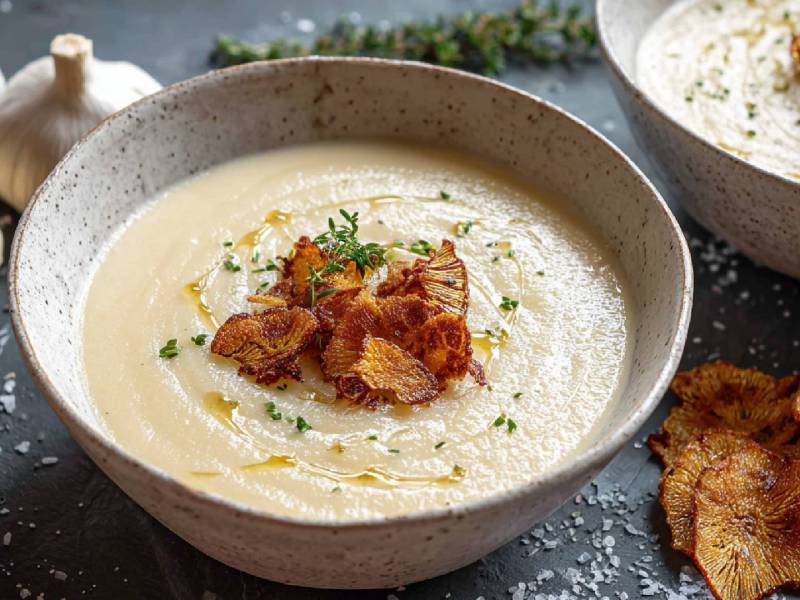 Teller Topinambursuppe mit Topinamburchips
