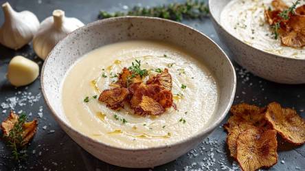 Teller Topinambursuppe mit Topinamburchips