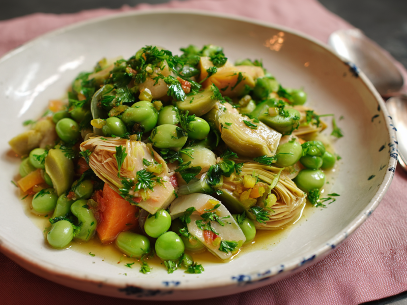 Ein Teller Vignarola: italienisches Frühlingsgemüse.