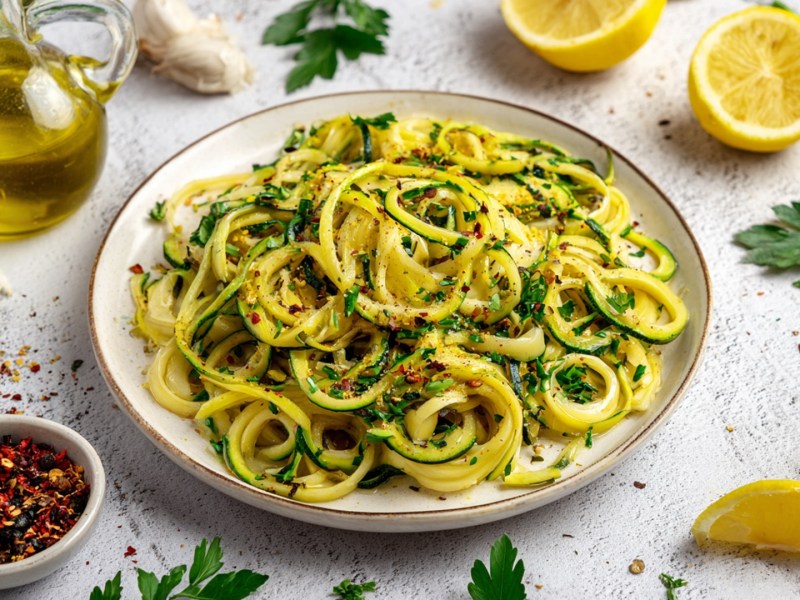 Ein Teller voll Zoodles aglio e olio