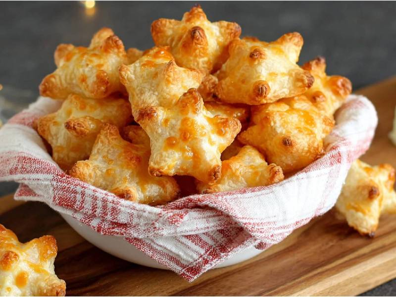 Schale, gefüllt mit Blätterteig-Sternen mit Käsefüllung