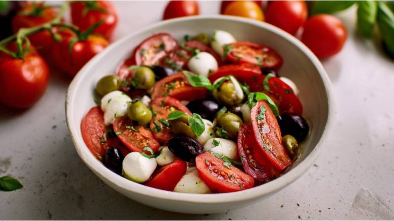 Schale mit italienischem Tomatensalat