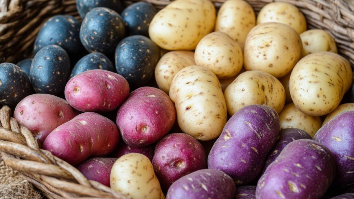 Korb mit verschiedenen Kartoffelsorten