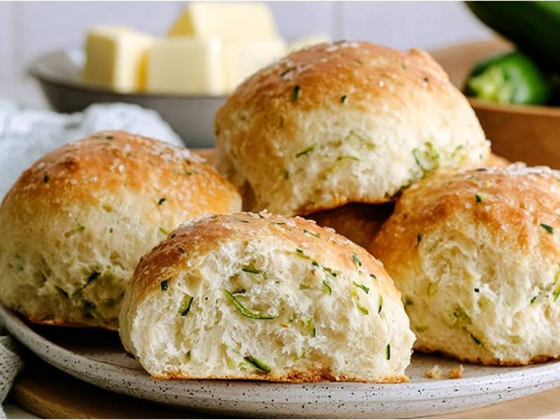 Teller mit Zucchini-Buttermilch-Brötchen