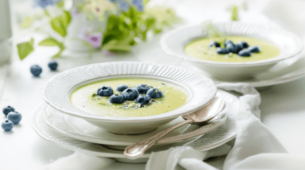 Zwei Schalen mit Zucchini-Kaltschale.