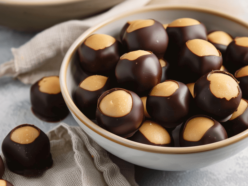 Eine Schüssel Buckeyes: Erdnussbutter-Schoko-Bonbons aus den USA.